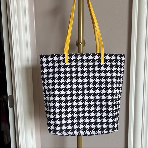 Vers Bradley Hello Yellow Midnight Houndstooth Tote EUC - Picture 3 of 7